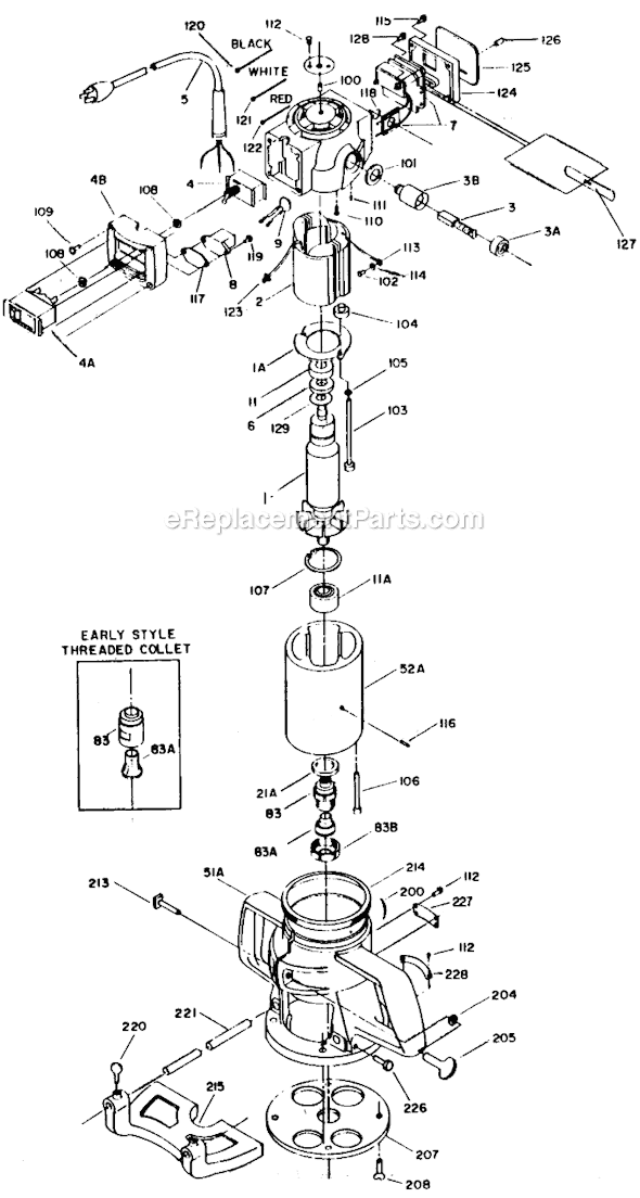 Page A Diagram and Parts List for 518 Type 2 Porter Cable Router